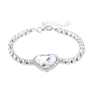 Silver Heart Crystal Bracelet And Earrings